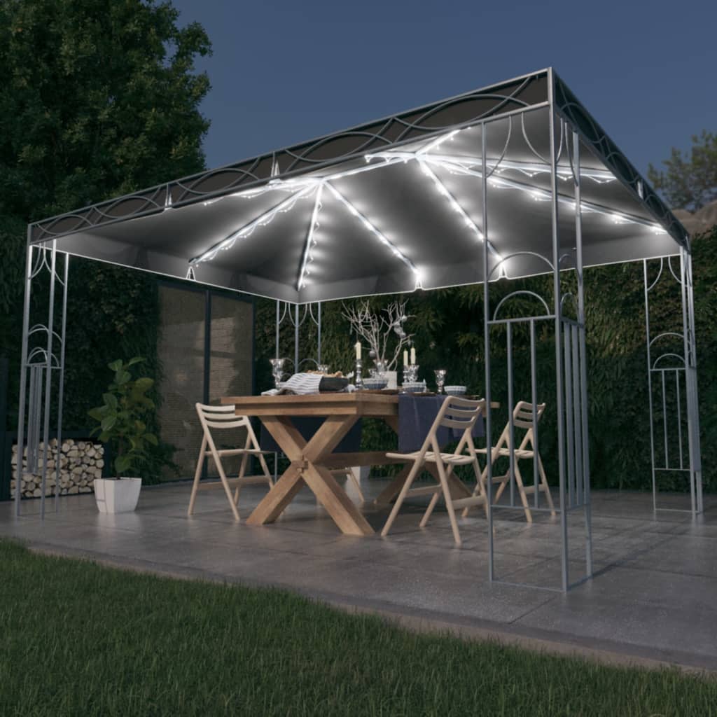 vidaXL Gazebo com cordões de luzes LED 300x300 cm cor creme