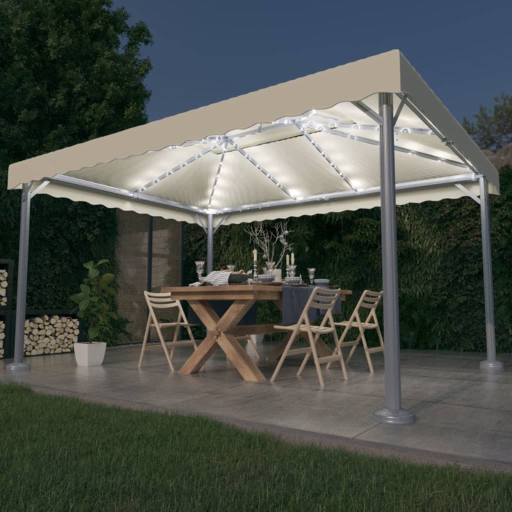 vidaXL Gazebo com cordões de luzes LED 400x300 cm alumínio cor creme
