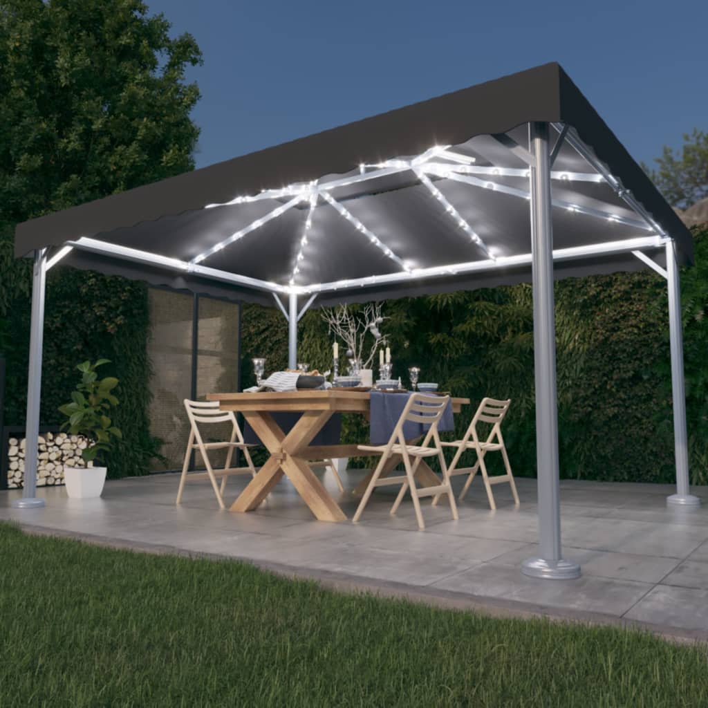 vidaXL Gazebo com cordões de luzes LED 400x300 cm alumínio cor creme