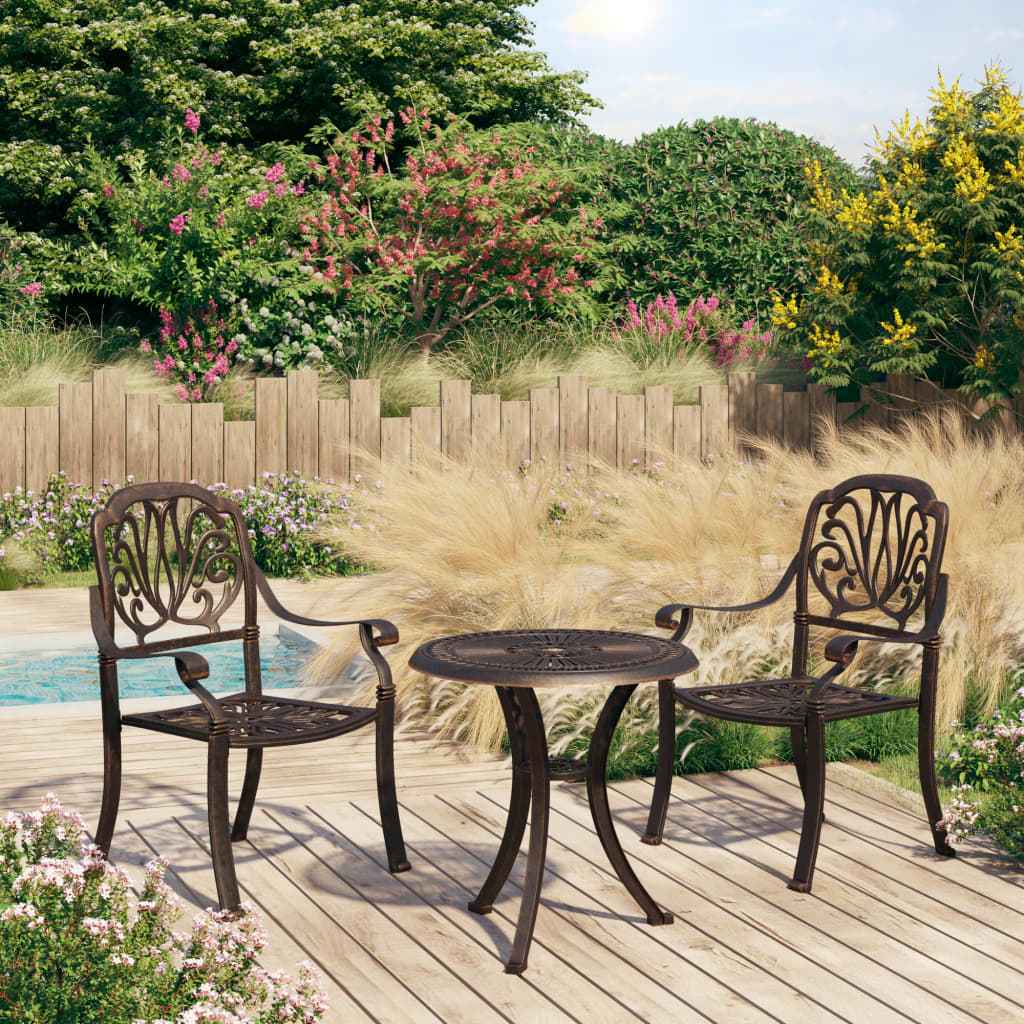 vidaXL 3 pcs conjunto bistrô alumínio fundido bronze