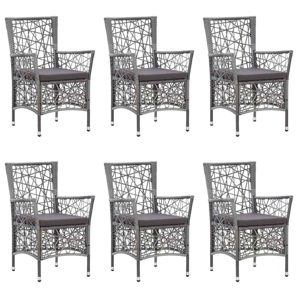 vidaXL 7 pcs conjunto de jantar para jardim vime PE cinzento