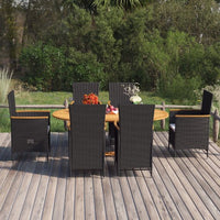 vidaXL 7 pcs conjunto de jantar para jardim vime PE preto