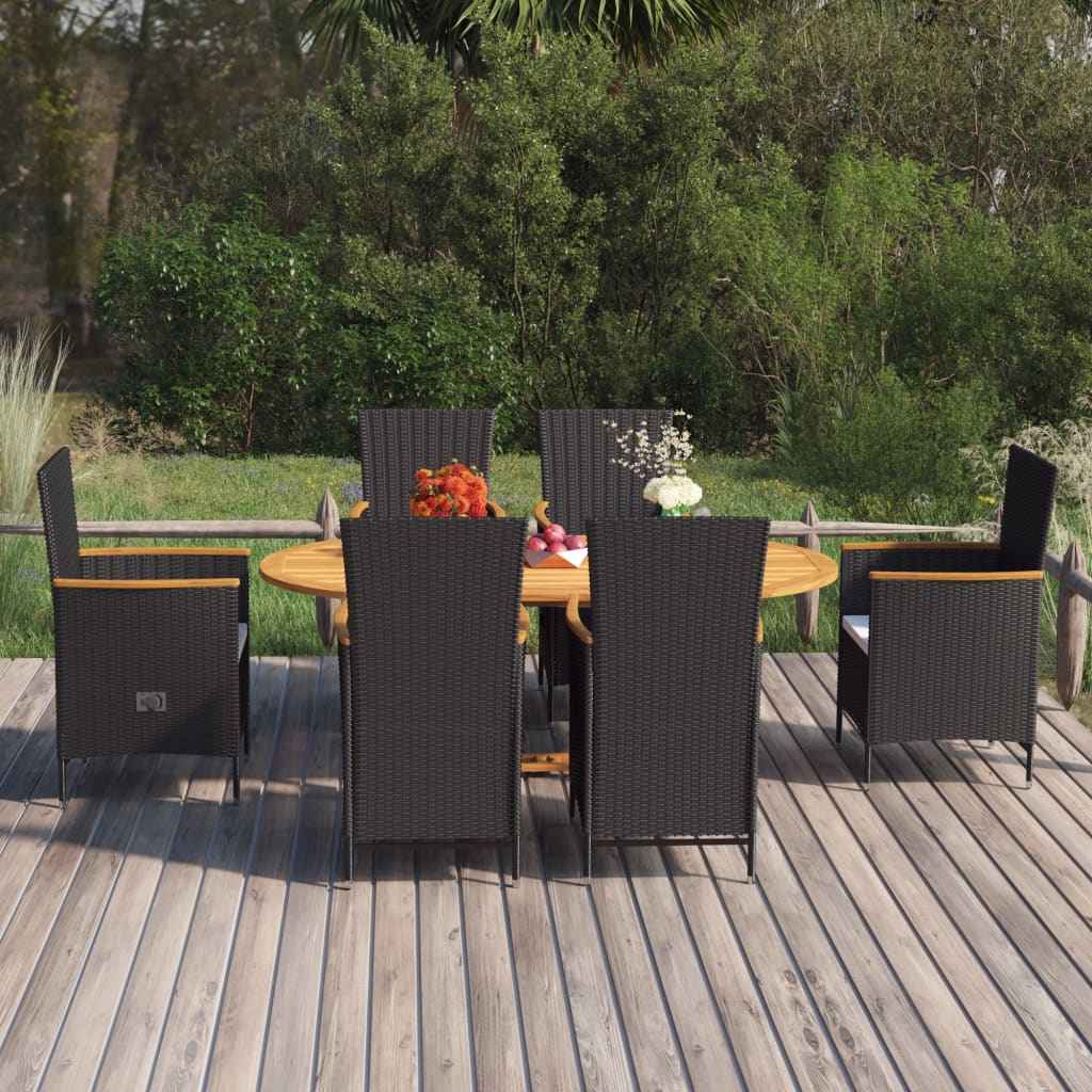 vidaXL 7 pcs conjunto de jantar para jardim vime PE preto