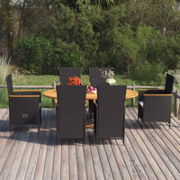 vidaXL 7 pcs conjunto de jantar para jardim vime PE preto