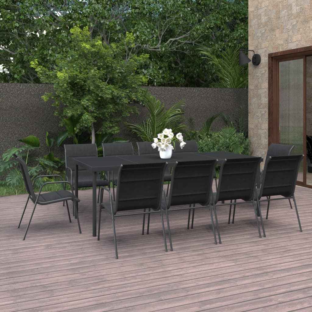 vidaXL 11 pcs conjunto de jantar para exterior aço