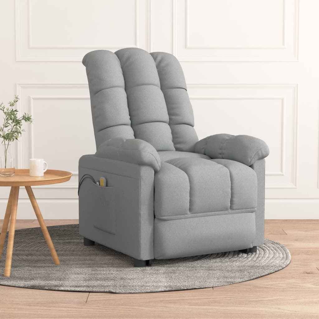 vidaXL Poltrona de massagens elétrica tecido cinzento-claro