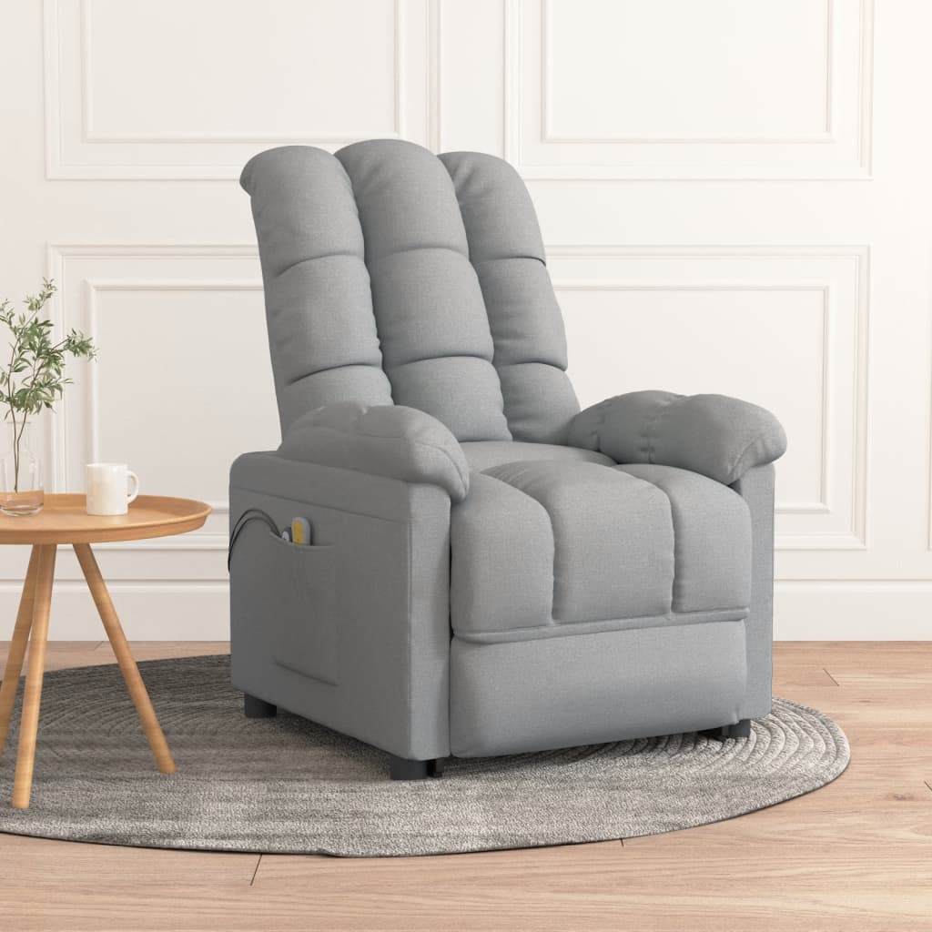 vidaXL Poltrona de massagens elétrica tecido cinzento-claro