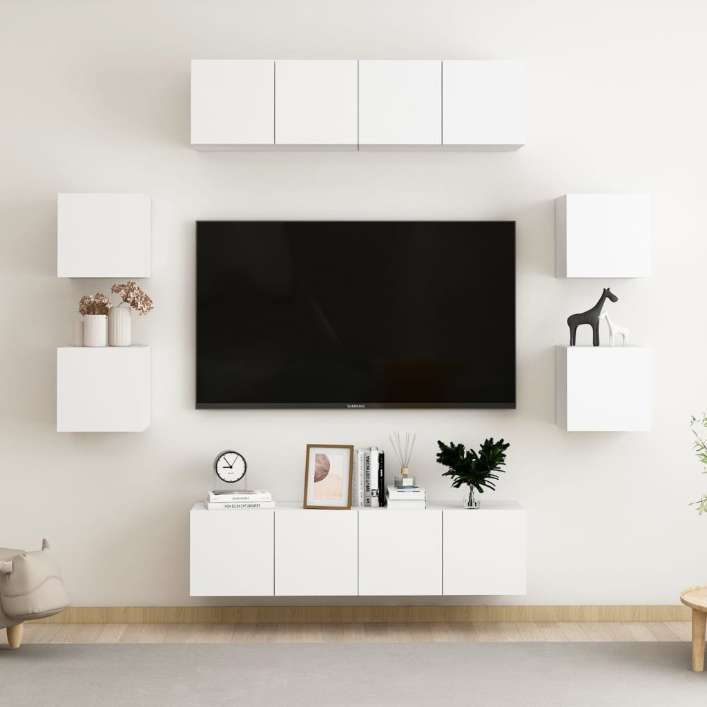 vidaXL 8 pcs conjunto de móveis de TV contraplacado branco