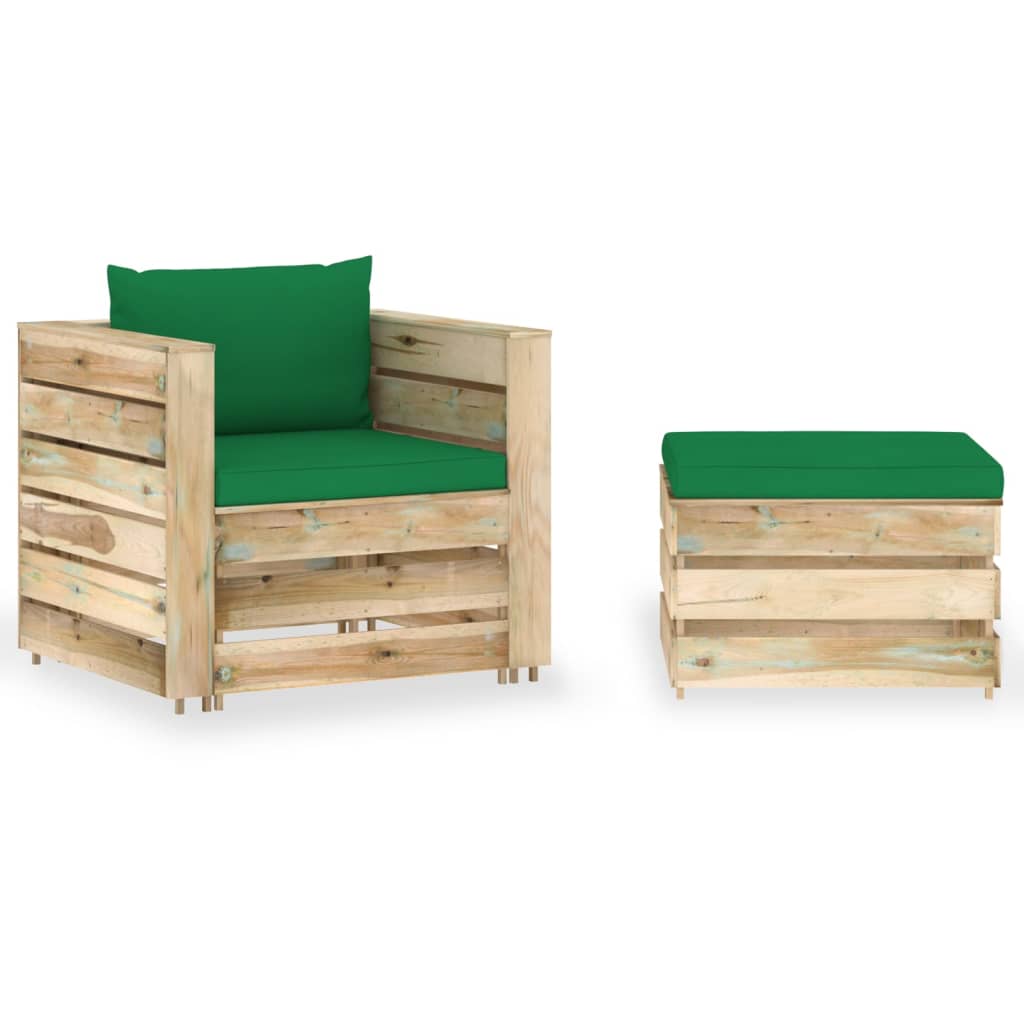 vidaXL 2 pcs conj. lounge jardim + almofadões madeira impreg. cinzento