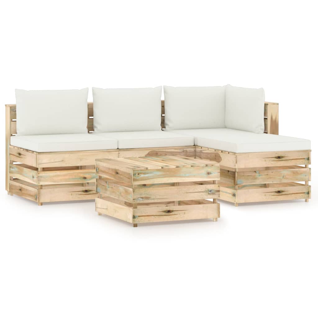 vidaXL 5 pcs conj. lounge jardim c/ almofadões madeira impreg. verde