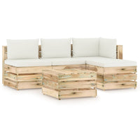 vidaXL 5 pcs conj. lounge jardim c/ almofadões madeira impreg. verde