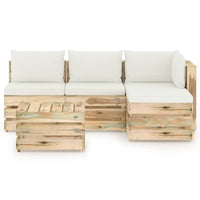 vidaXL 5 pcs conj. lounge jardim c/ almofadões madeira impreg. verde