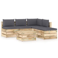 vidaXL 6 pcs conj. lounge jardim c/ almofadões madeira impreg. verde