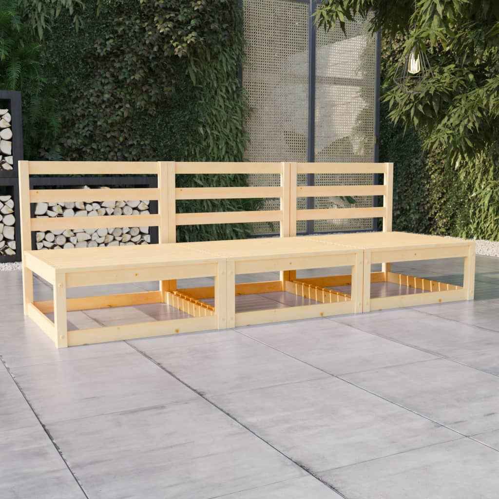 vidaXL Sofá de 3 lugares para jardim pinho maciço