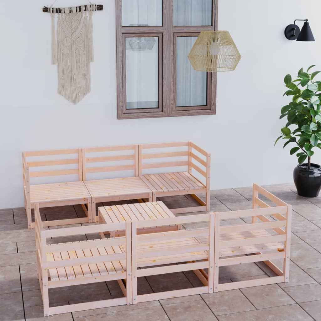 vidaXL 7 pcs conjunto lounge de jardim pinho maciço