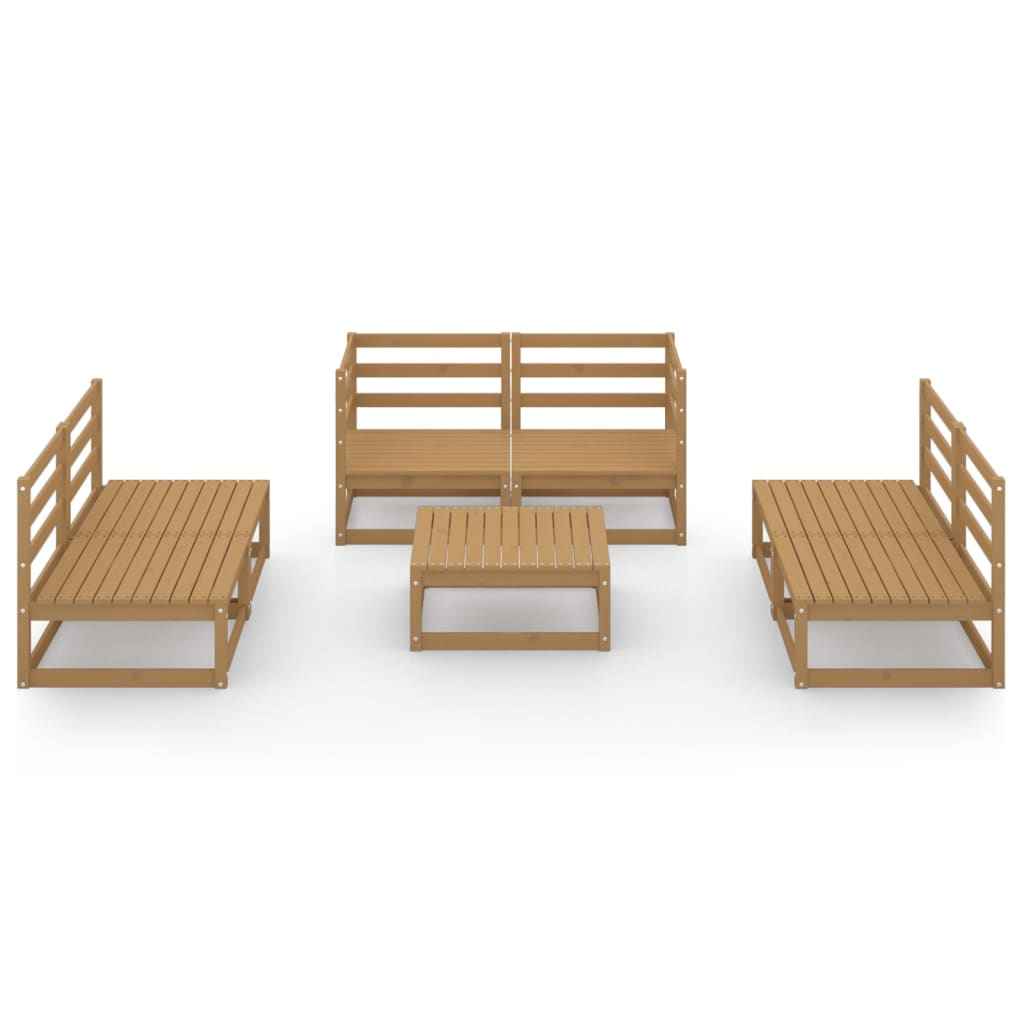 vidaXL 7 pcs conjunto lounge de jardim pinho maciço castanho mel