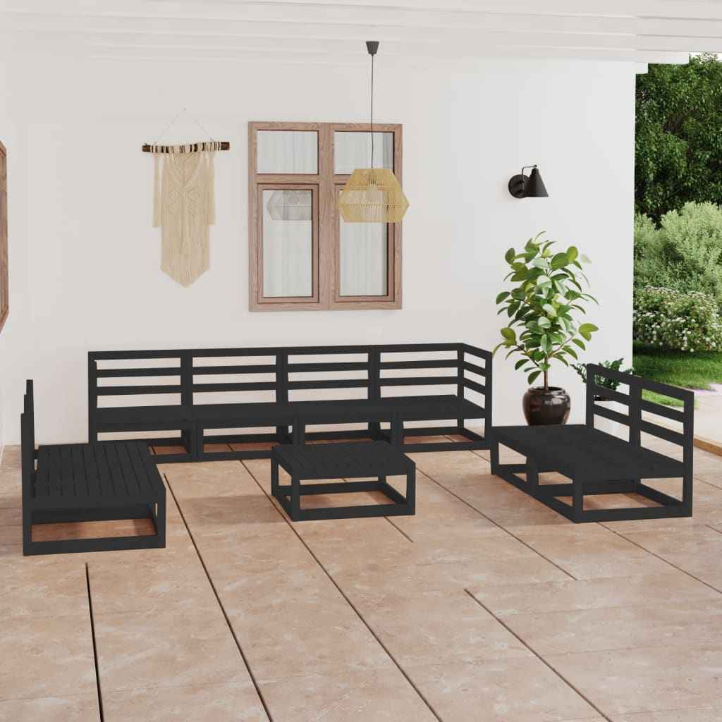 vidaXL 9 pcs conjunto lounge de jardim pinho maciço preto