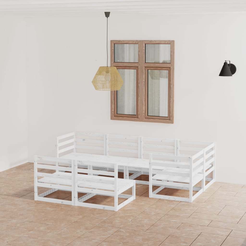 vidaXL 7 pcs conjunto lounge de jardim pinho maciço branco