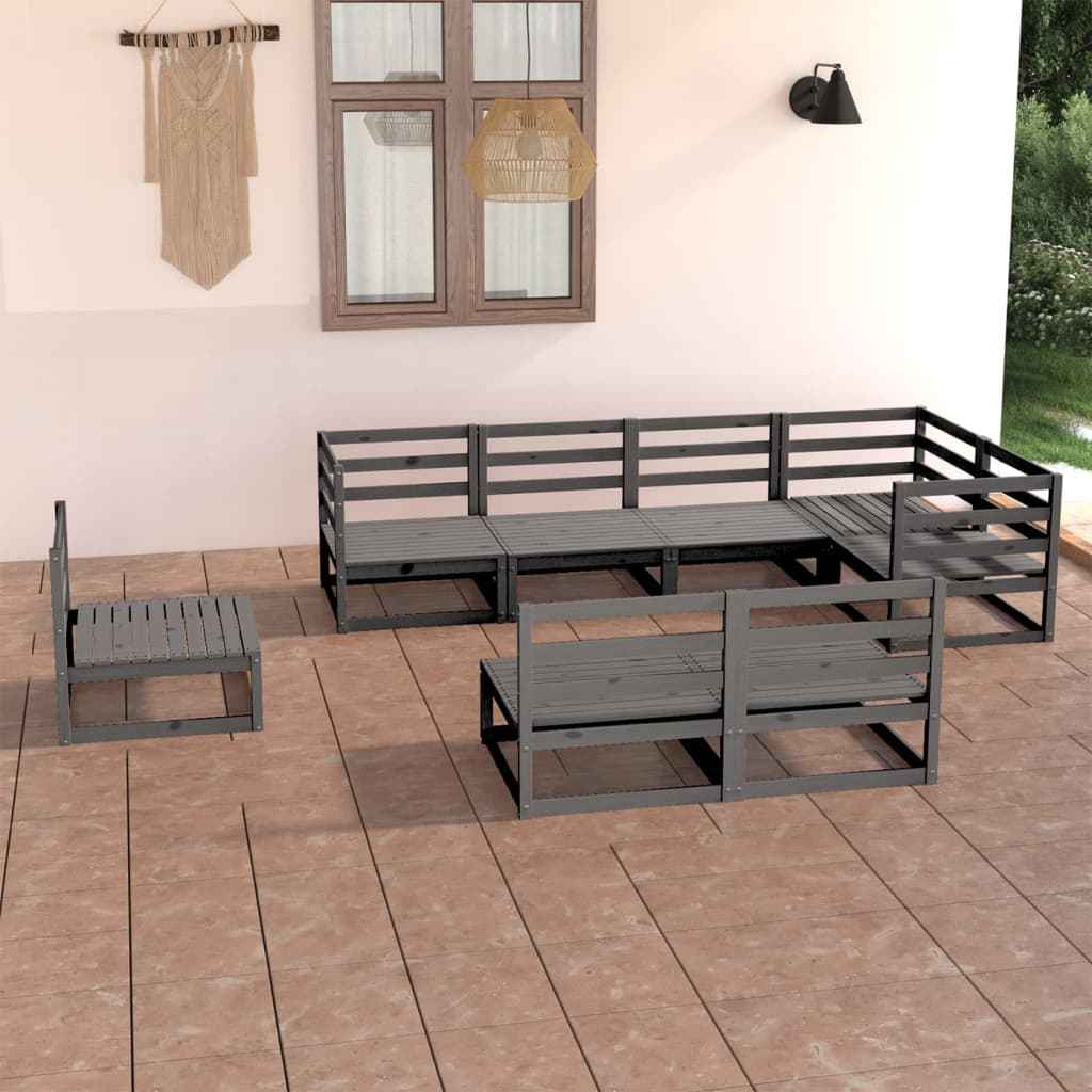 vidaXL 8 pcs conjunto lounge de jardim pinho maciço cinzento