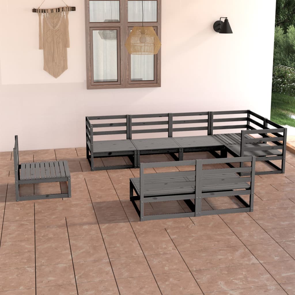 vidaXL 8 pcs conjunto lounge de jardim pinho maciço cinzento