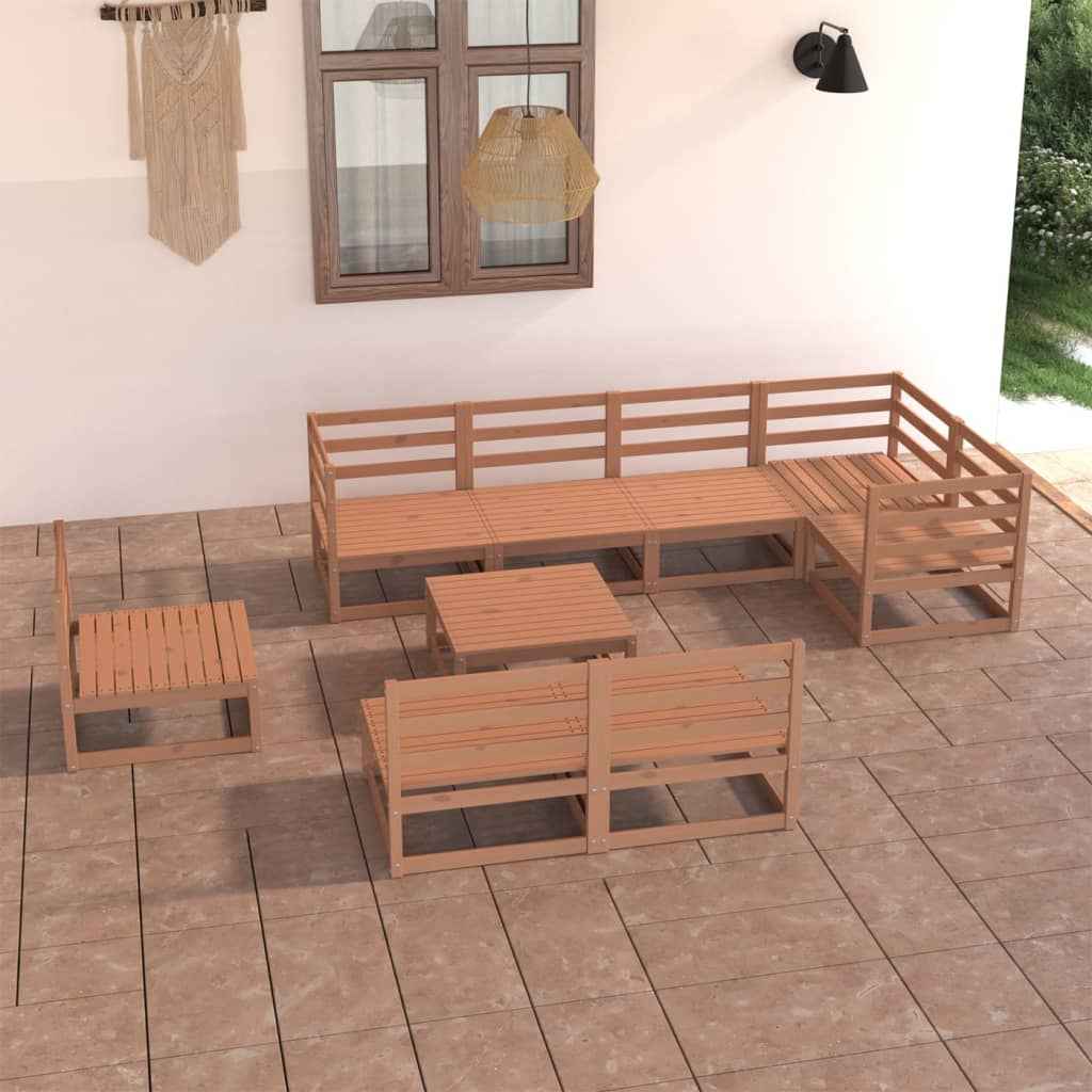 vidaXL 9 pcs conjunto lounge de jardim pinho maciço castanho mel