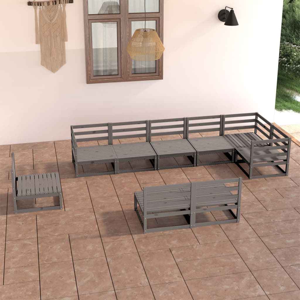 vidaXL 9 pcs conjunto lounge de jardim pinho maciço cinzento