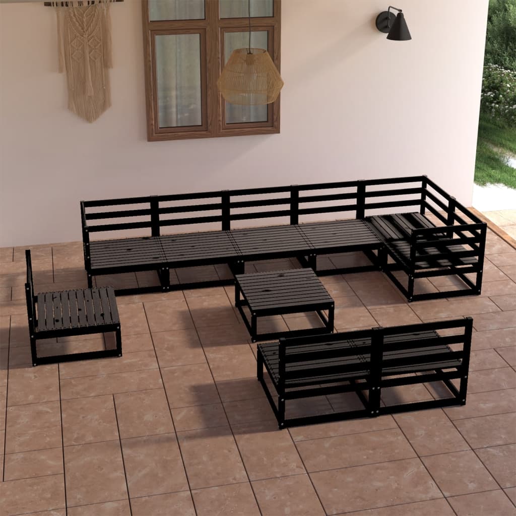 vidaXL 10 pcs conjunto lounge de jardim pinho maciço preto