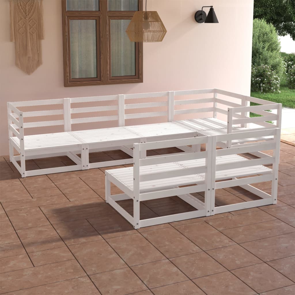 vidaXL 7 pcs conjunto lounge de jardim pinho maciço branco