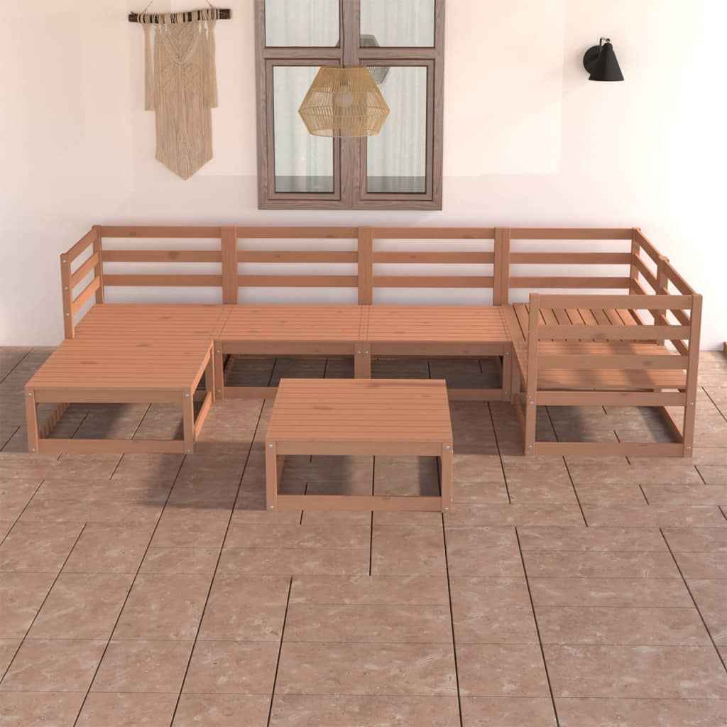 vidaXL 7 pcs conjunto lounge de jardim pinho maciço