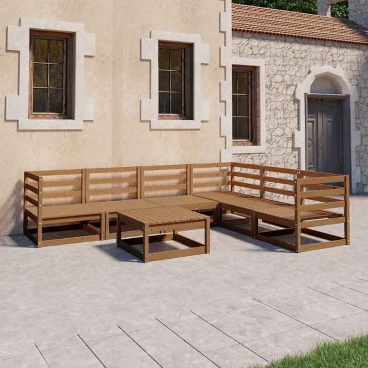 vidaXL 7 pcs conjunto lounge de jardim pinho maciço