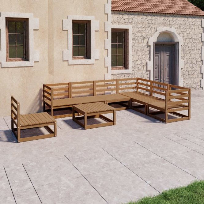 vidaXL 8 pcs conjunto lounge de jardim pinho sólido castanho mel