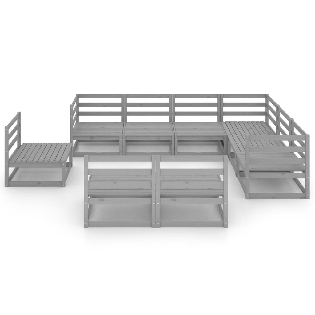 vidaXL 9 pcs conjunto lounge de jardim pinho sólido cinzento