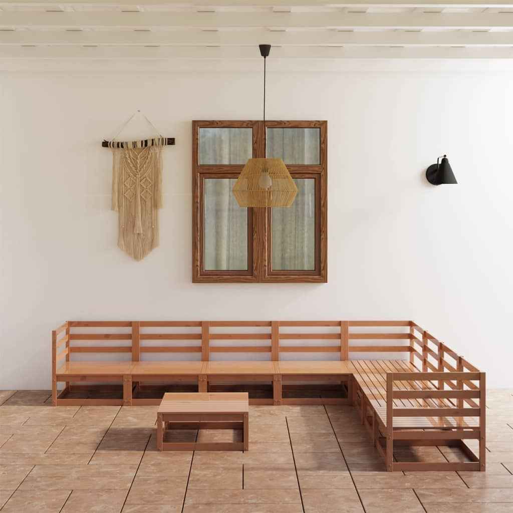 vidaXL 9 pcs conjunto lounge de jardim pinho sólido castanho mel