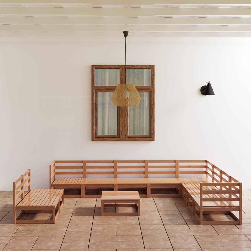 vidaXL 11 pcs conjunto lounge de jardim pinho sólido castanho mel