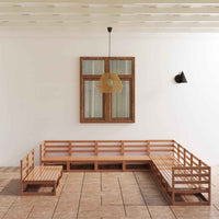 vidaXL 11 pcs conjunto lounge de jardim pinho sólido castanho mel