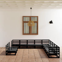 vidaXL 11 pcs conjunto lounge de jardim pinho maciço preto