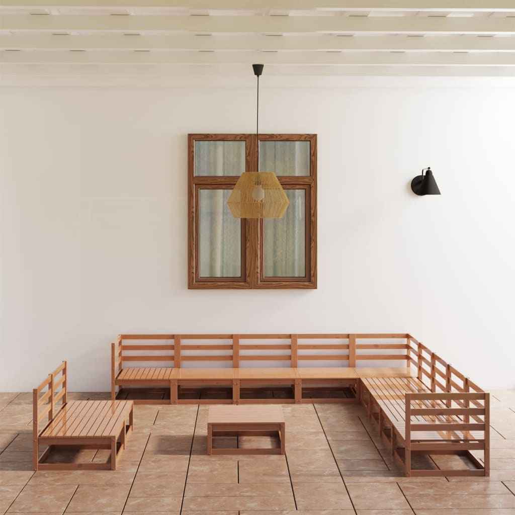 vidaXL 12 pcs conjunto lounge de jardim pinho sólido castanho mel