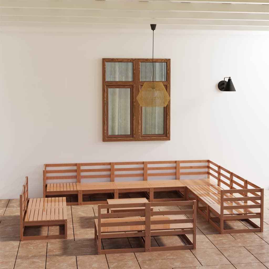 vidaXL 13 pcs conjunto lounge de jardim pinho sólido castanho mel