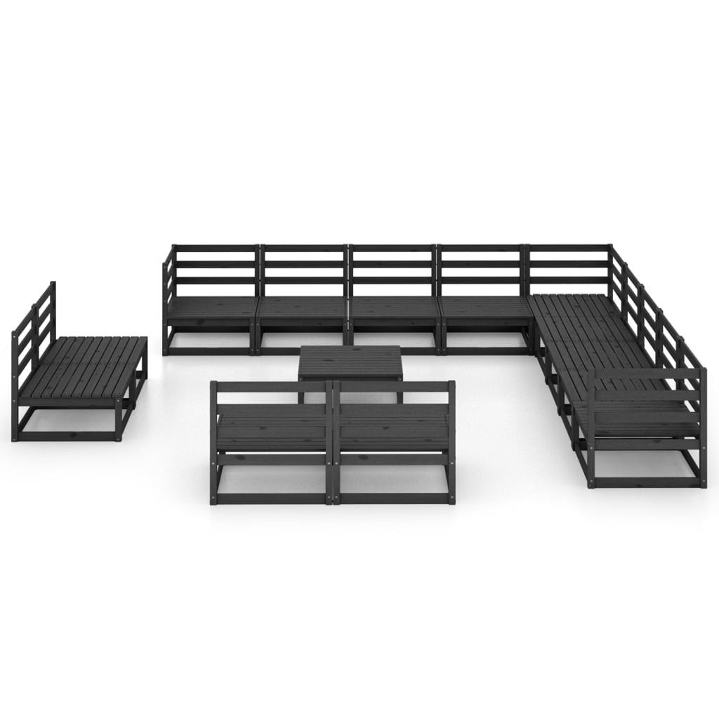 vidaXL 14 pcs conjunto lounge de jardim pinho maciço preto