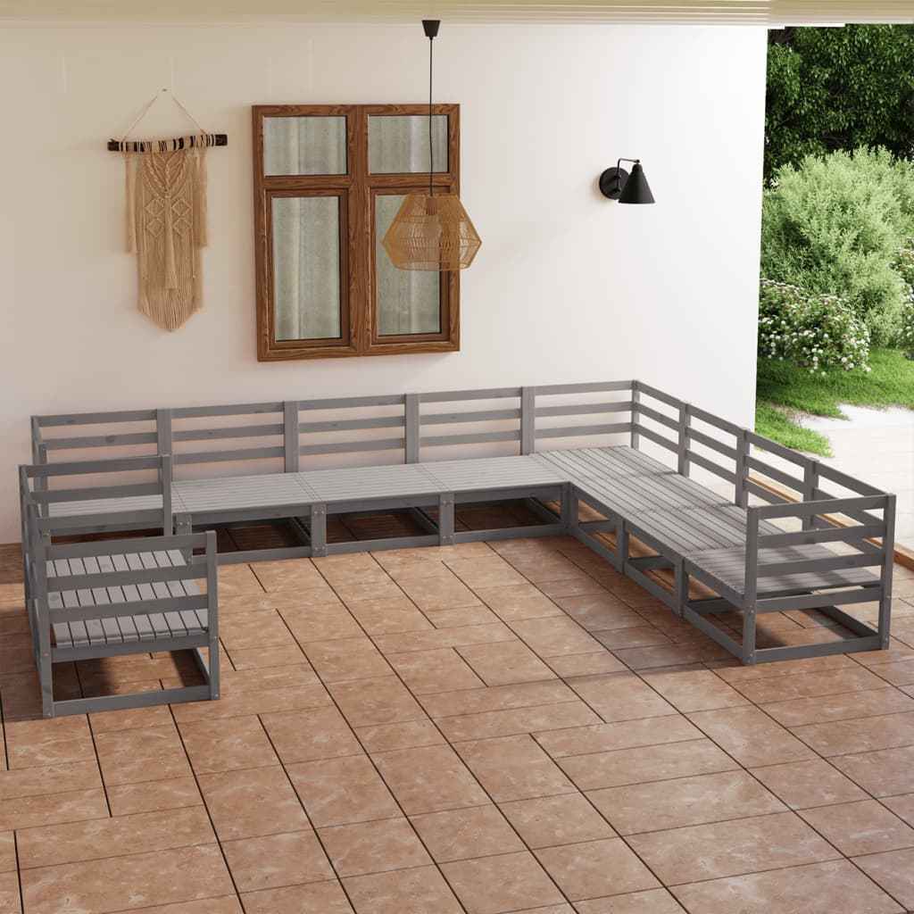 vidaXL 10 pcs conjunto lounge de jardim pinho maciço cinzento