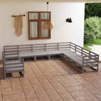 vidaXL 10 pcs conjunto lounge de jardim pinho maciço cinzento