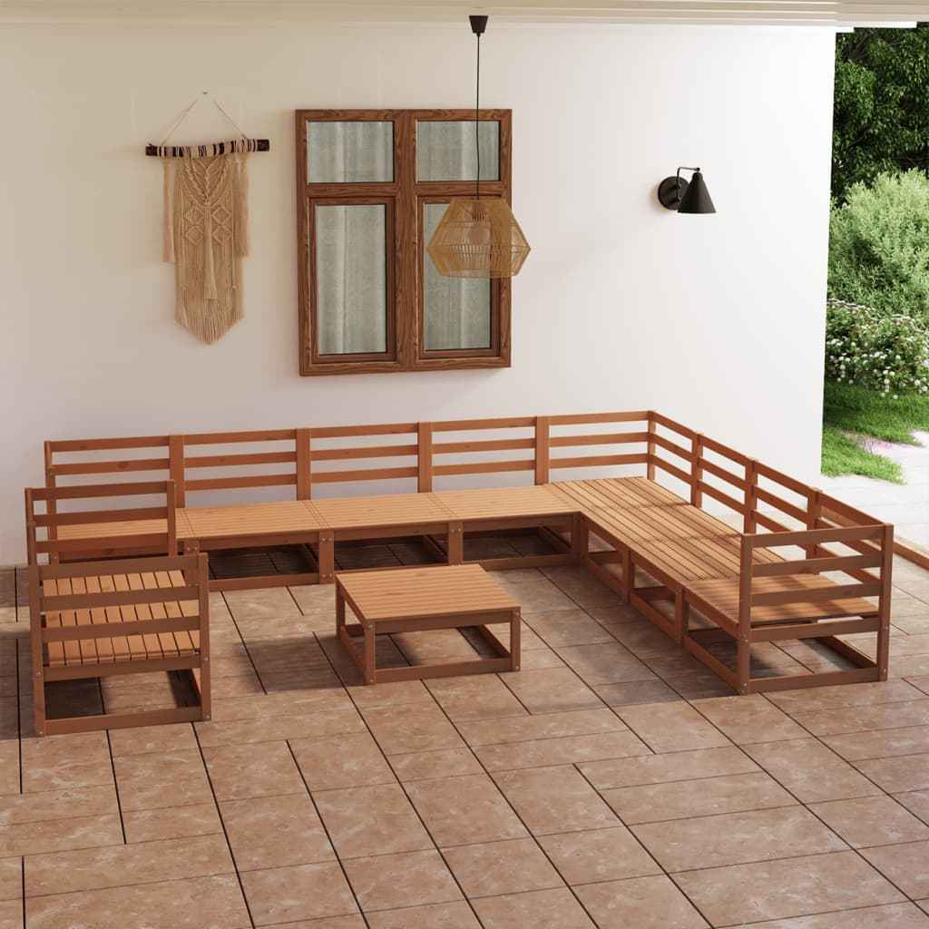 vidaXL 11 pcs conjunto lounge de jardim pinho maciço castanho mel