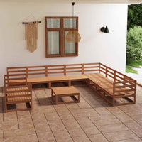 vidaXL 11 pcs conjunto lounge de jardim pinho maciço castanho mel