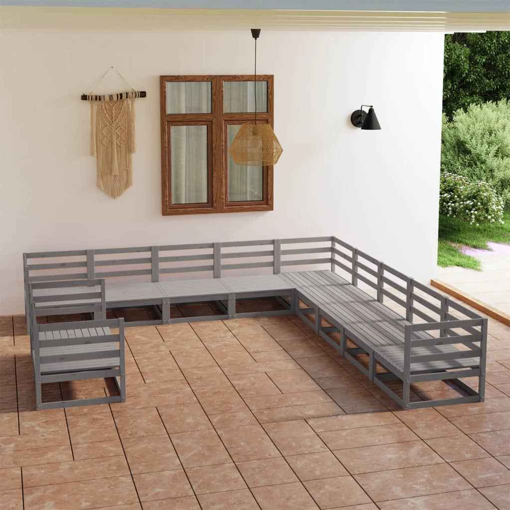 vidaXL 11 pcs conjunto lounge de jardim pinho maciço cinzento