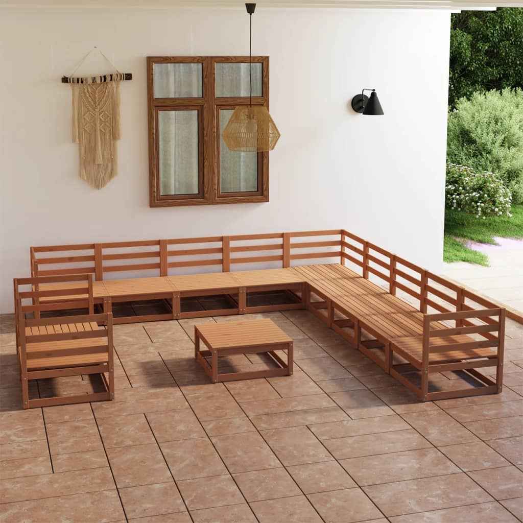 vidaXL 12 pcs conjunto lounge de jardim pinho maciço castanho mel
