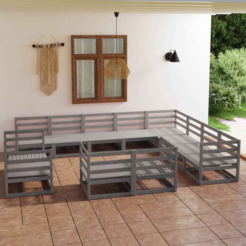 vidaXL 12 pcs conjunto lounge de jardim pinho maciço cinzento