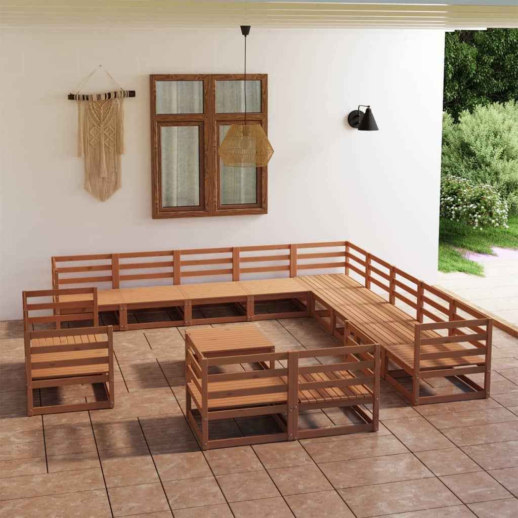 vidaXL 14 pcs conjunto lounge de jardim pinho maciço