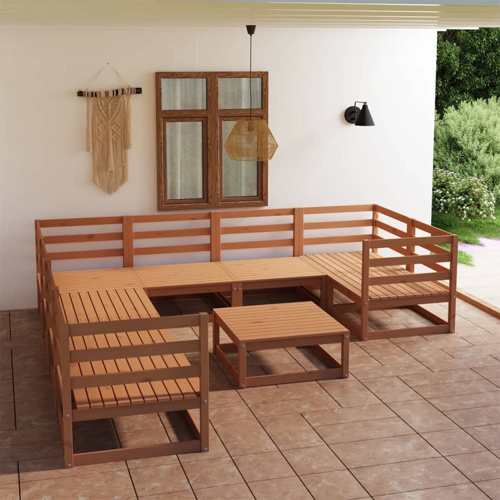vidaXL 9 pcs conjunto lounge de jardim pinho maciço