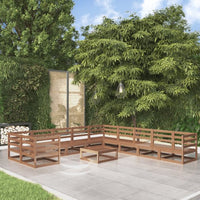 vidaXL 11 pcs conjunto lounge de jardim c/ almofadões pinho maciço