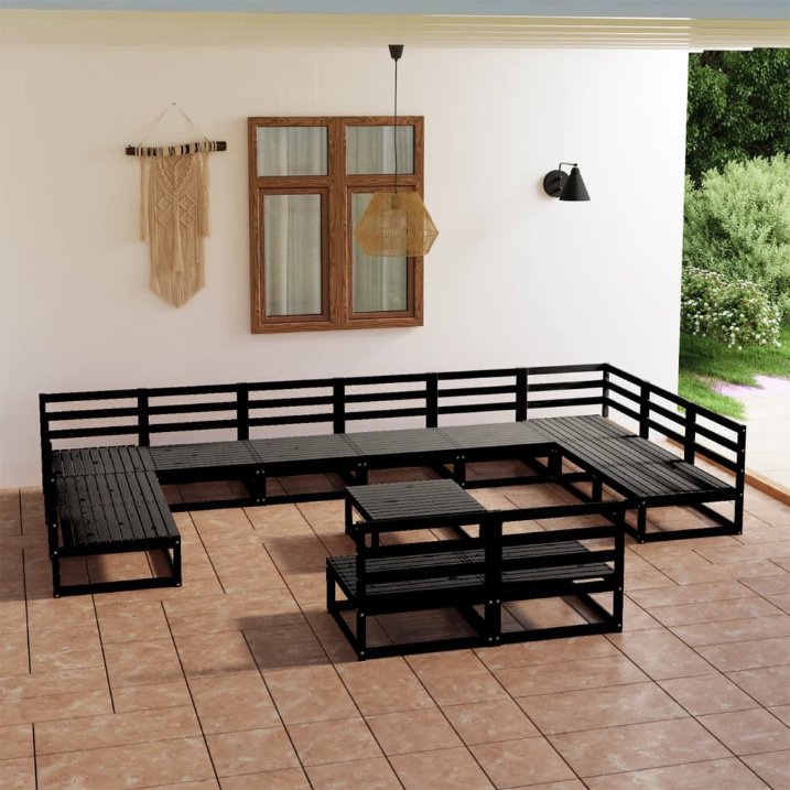 vidaXL 13 pcs conj. lounge jardim c/ almofadões antracite pinho maciço